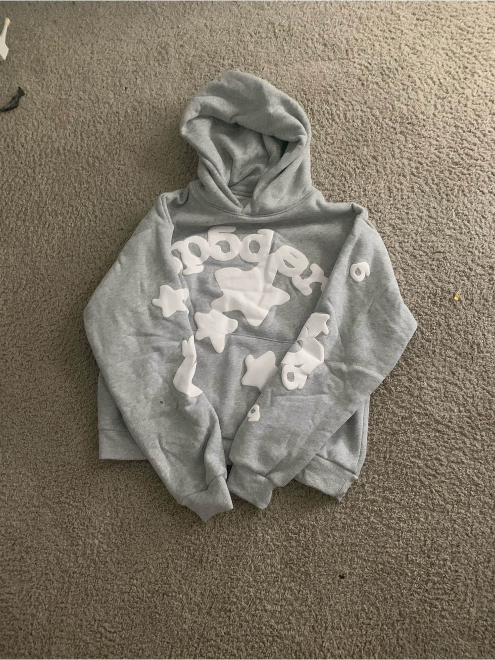 Light Gray Graphic Hoodie Sweatshirt with White Star Details